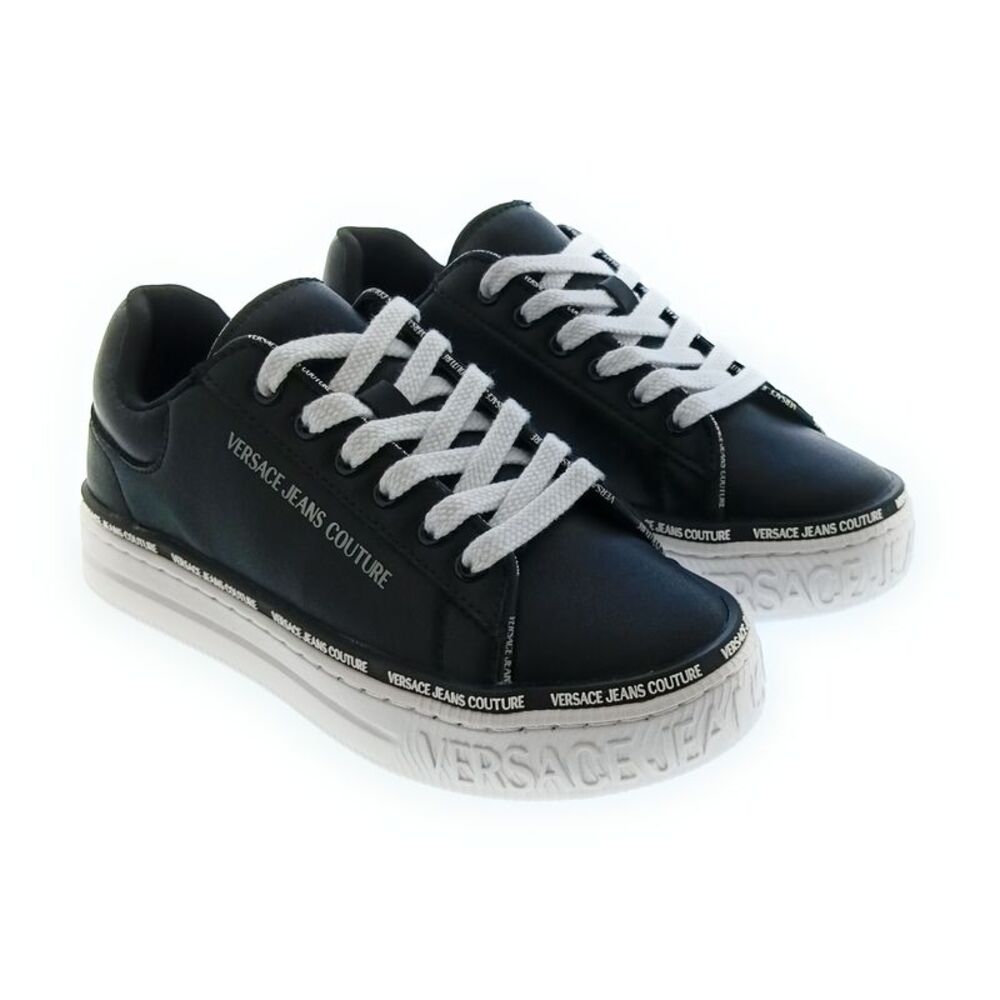 Versace Jeans Couture Women's Black Logo Platform Lace-Up Sneakers